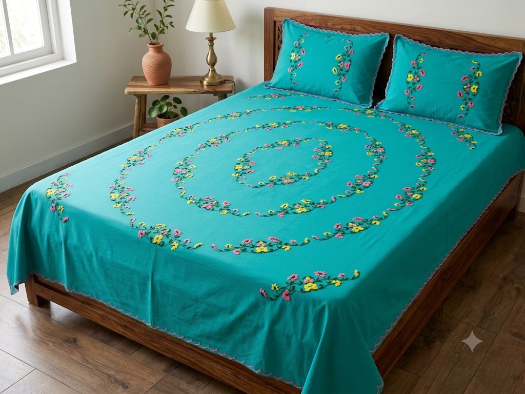 Chikonwala's Hand Embroidered Floral Design Bedsheet