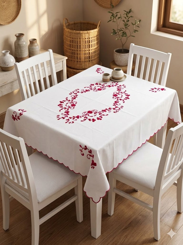 Hand Embroidered Four Seater Floral Table Cover