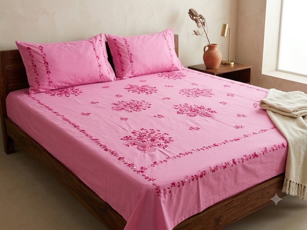 Chikonwala's Hand Embroidered Floral Design Bedsheet