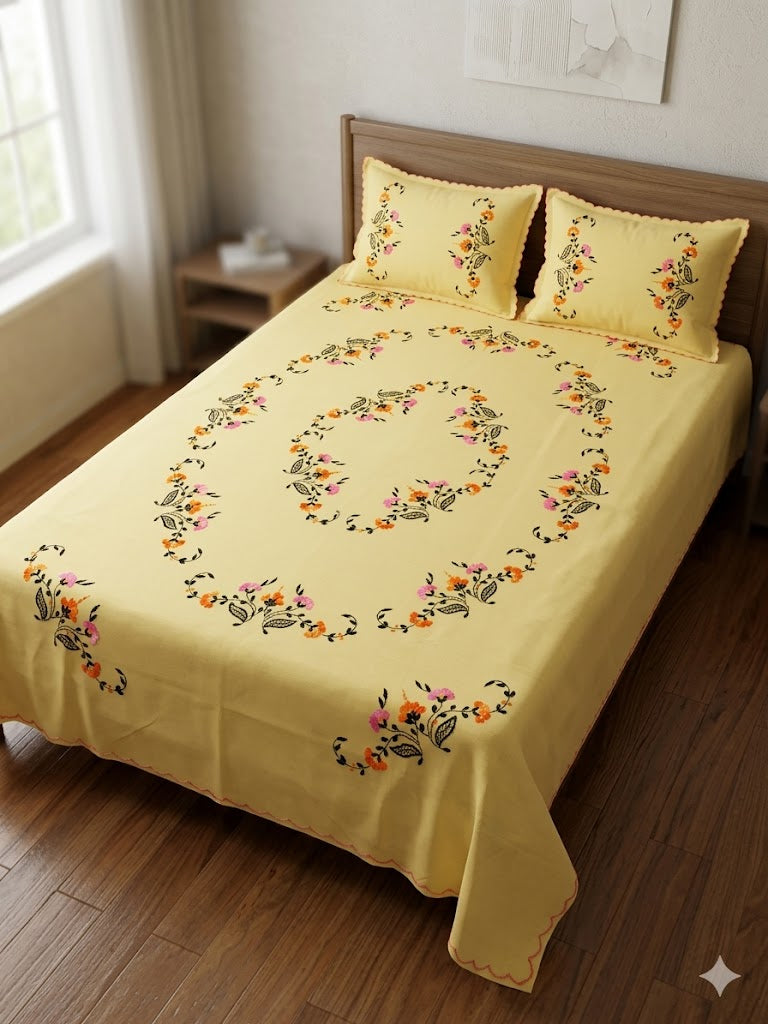 Chikonwala's Hand Embroidered Floral Design Bedsheet