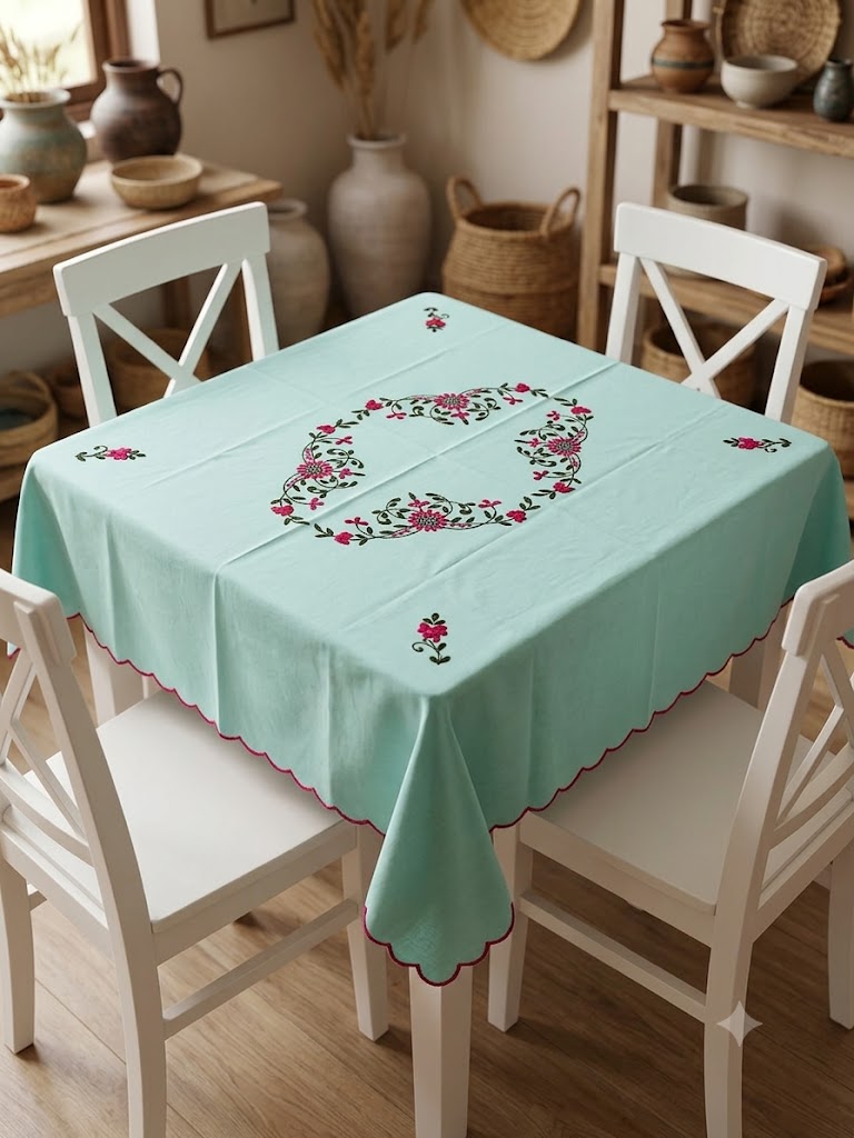 Hand Embroidered Four Seater Floral Table Cover