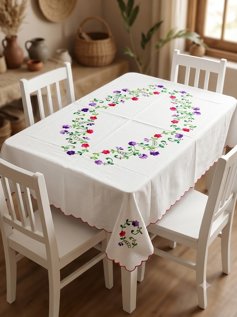 Hand Embroidered Four Seater Floral Table Cover