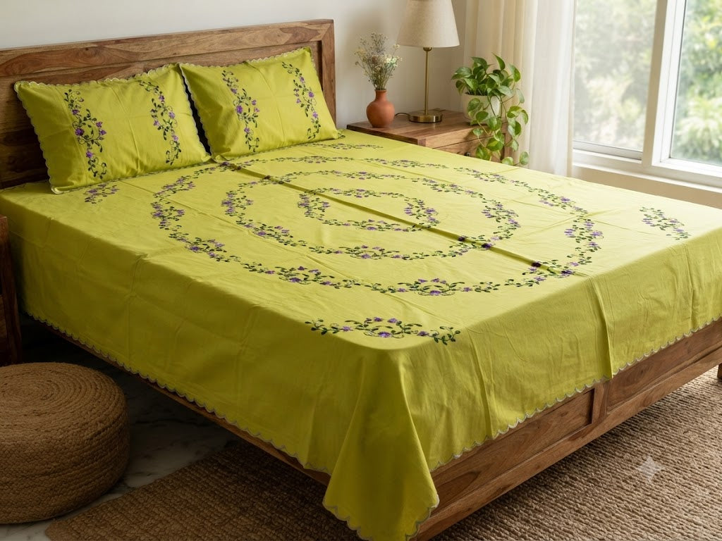 Chikonwala's Hand Embroidered Floral Design Bedsheet