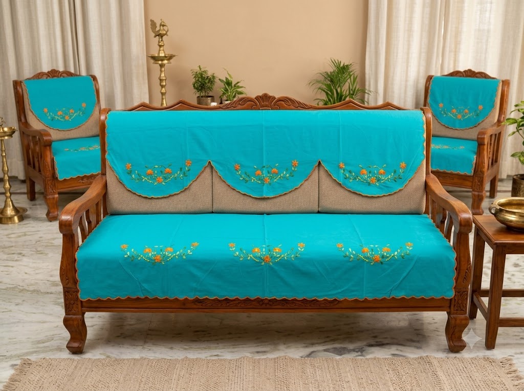 Hand Embroidered Sofa Cover (3+1+1 Seater)