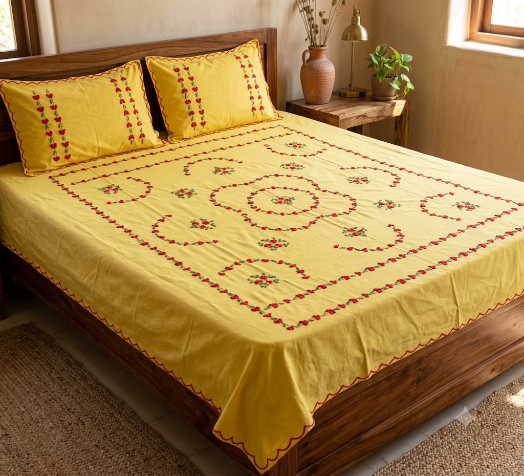 Chikonwala's Hand Embroidered Floral Design Bedsheet