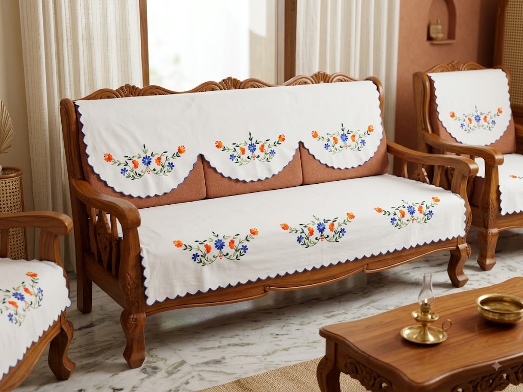 Hand Embroidered Sofa Cover (3+1+1 Seater)
