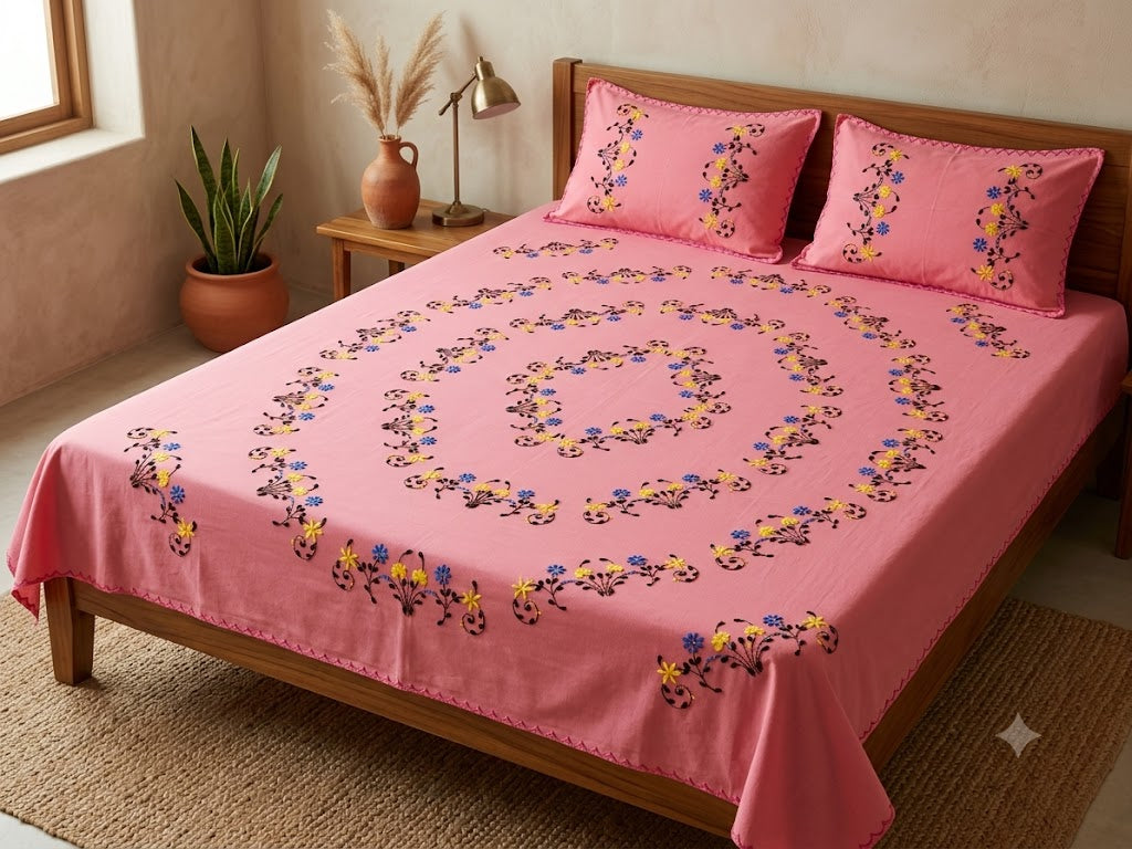 Chikonwala's Hand Embroidered Floral Design Bedsheet