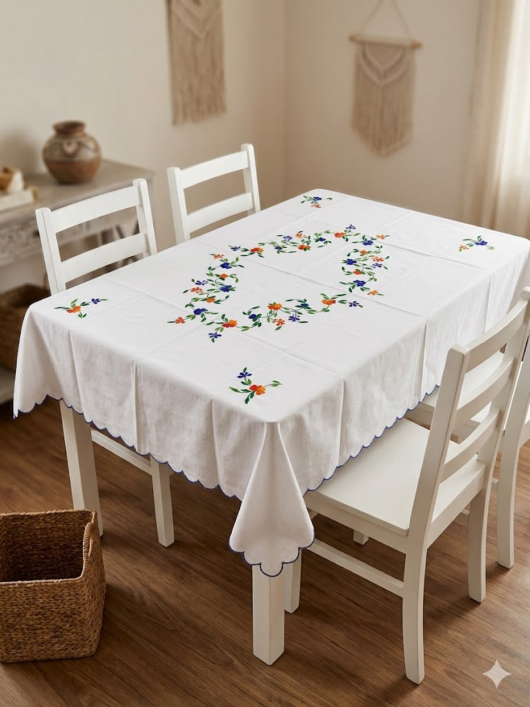 Hand Embroidered Four Seater Floral Table Cover