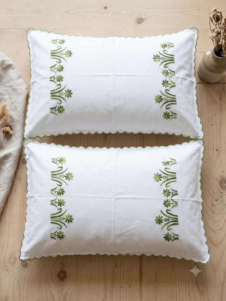 Chikonwala Hand-Embroidered Floral Pillow Cover Set– Set of 2