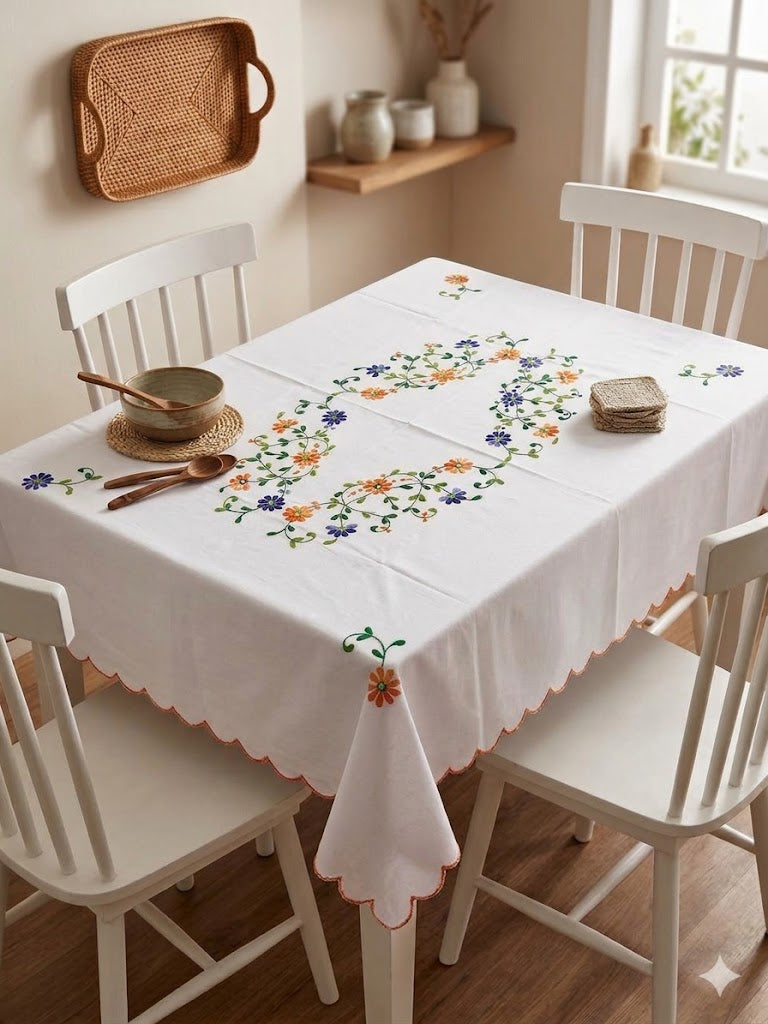 Hand Embroidered Four Seater Floral Table Cover