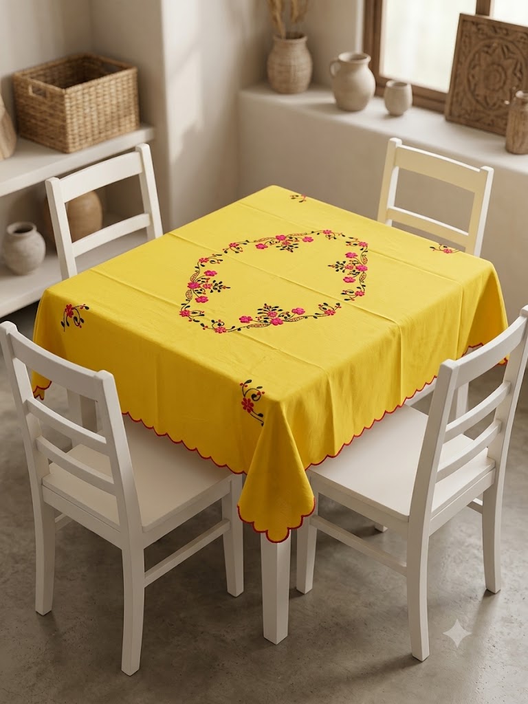 Hand Embroidered Four Seater Floral Table Cover