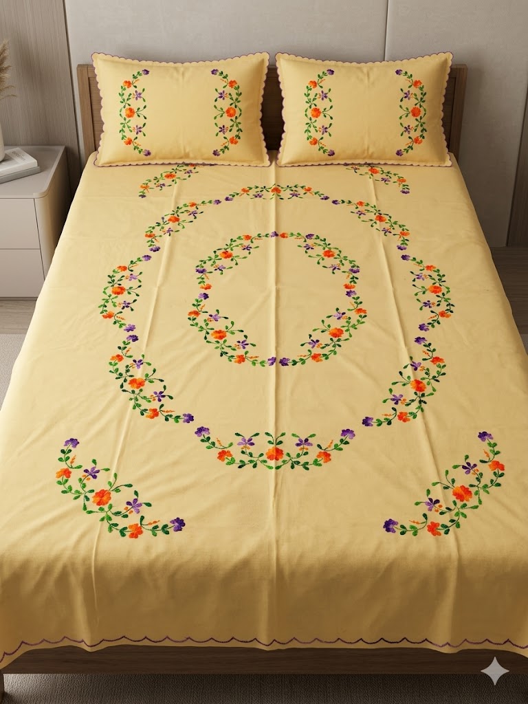 Chikonwala's Hand Embroidered Floral Design Bedsheet