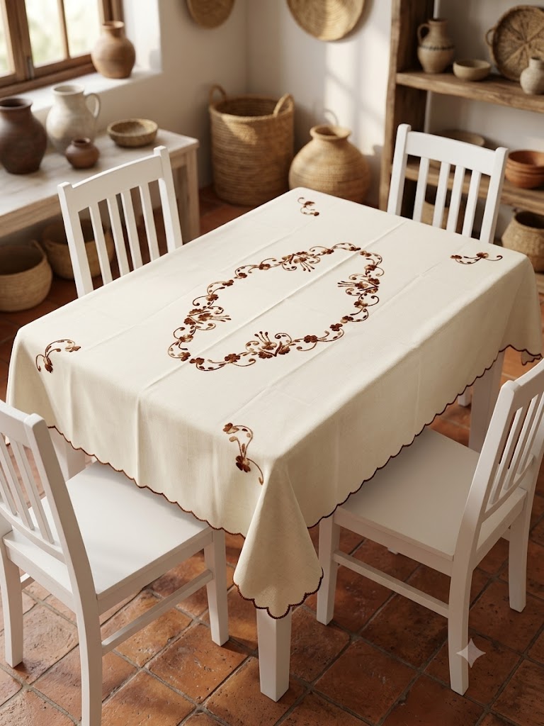 Hand Embroidered Four Seater Floral Table Cover