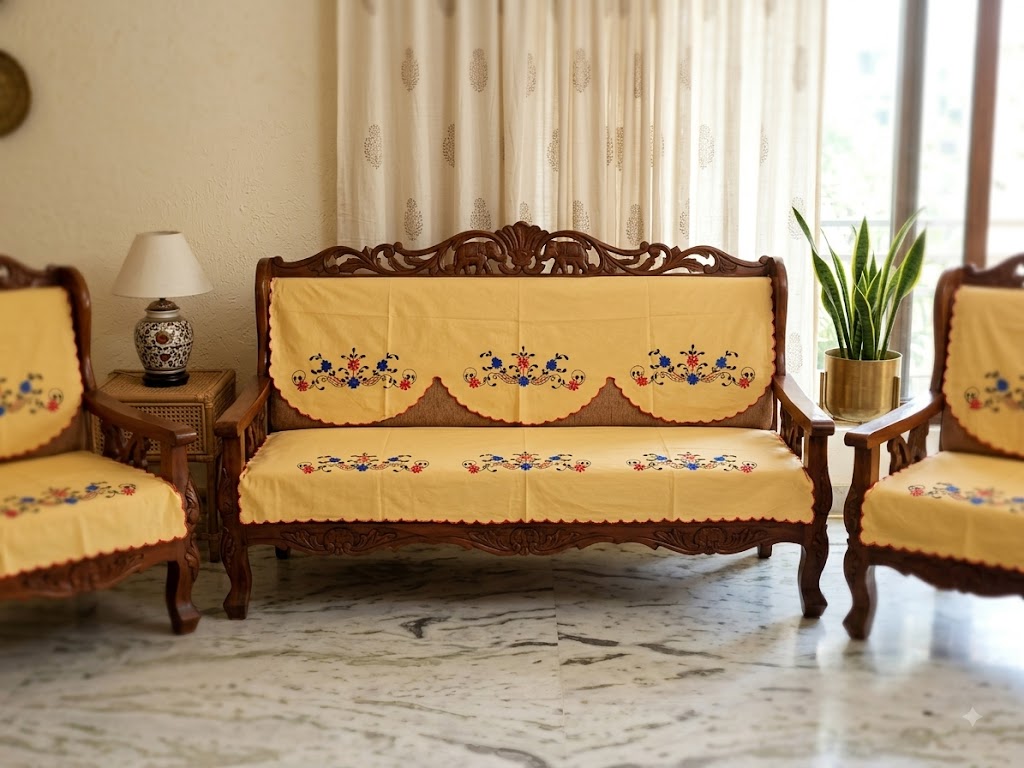 Hand Embroidered Sofa Cover (3+1+1 Seater)