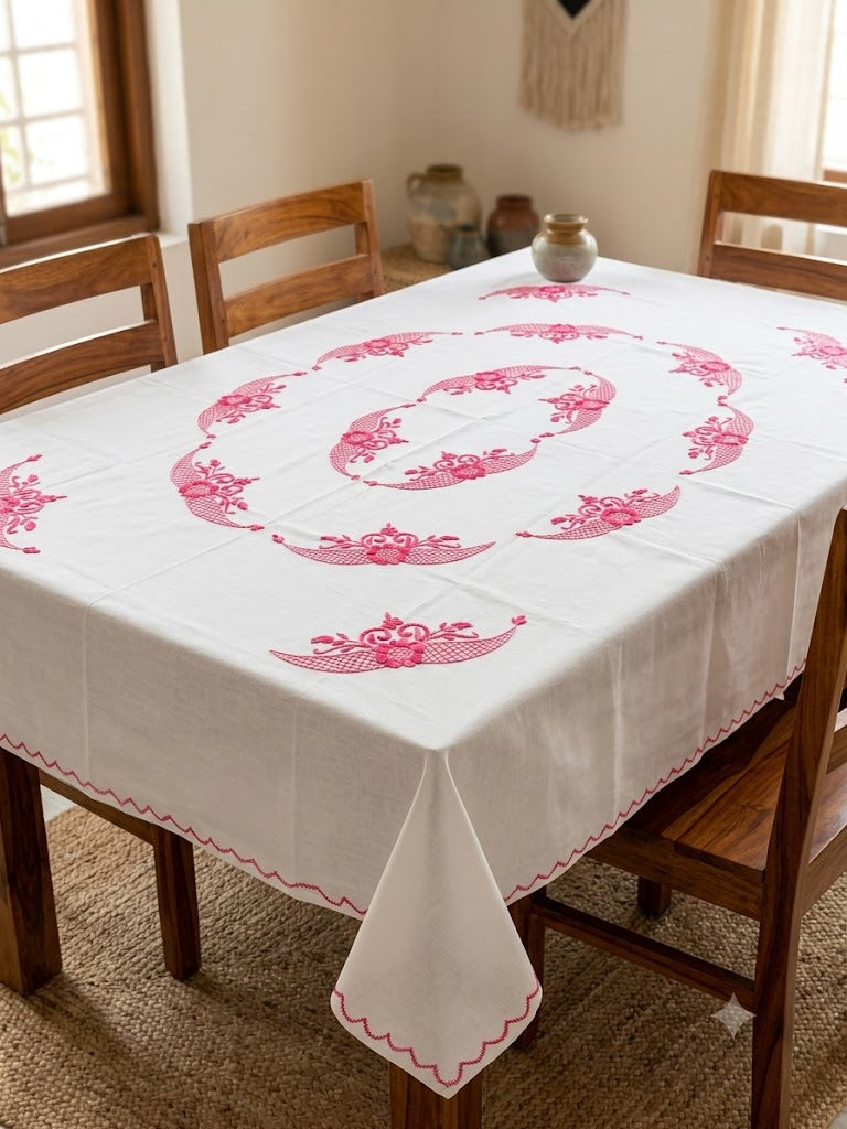 Hand Embroidered Floral Six Seater Table Cover