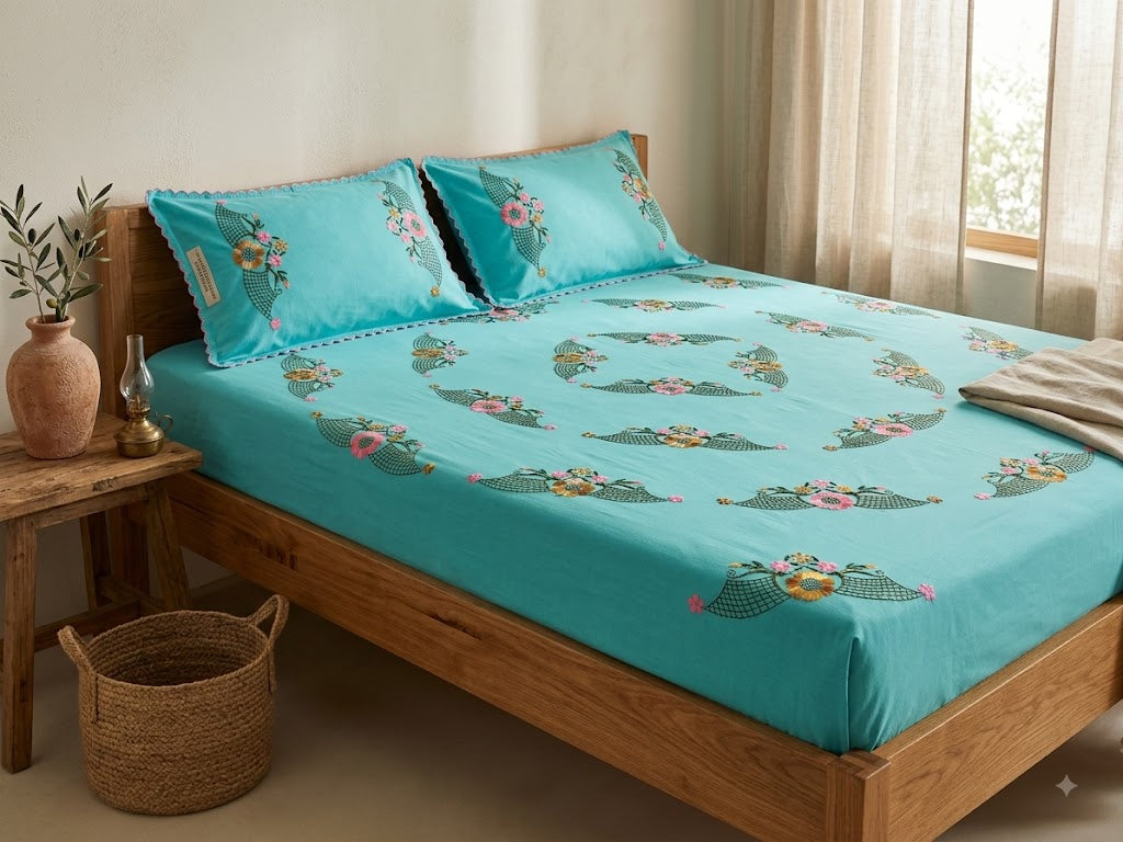 Chikonwala's Hand Embroidered Floral Design Bedsheet