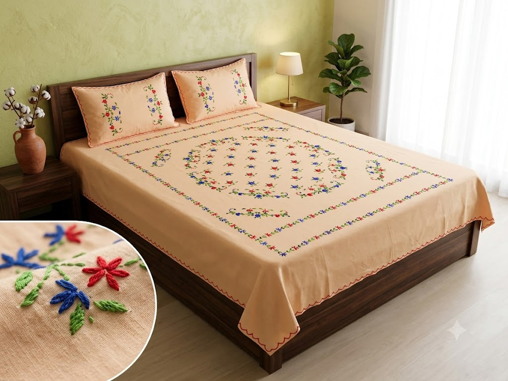Chikonwala's Hand Embroidered Floral Design Bedsheet