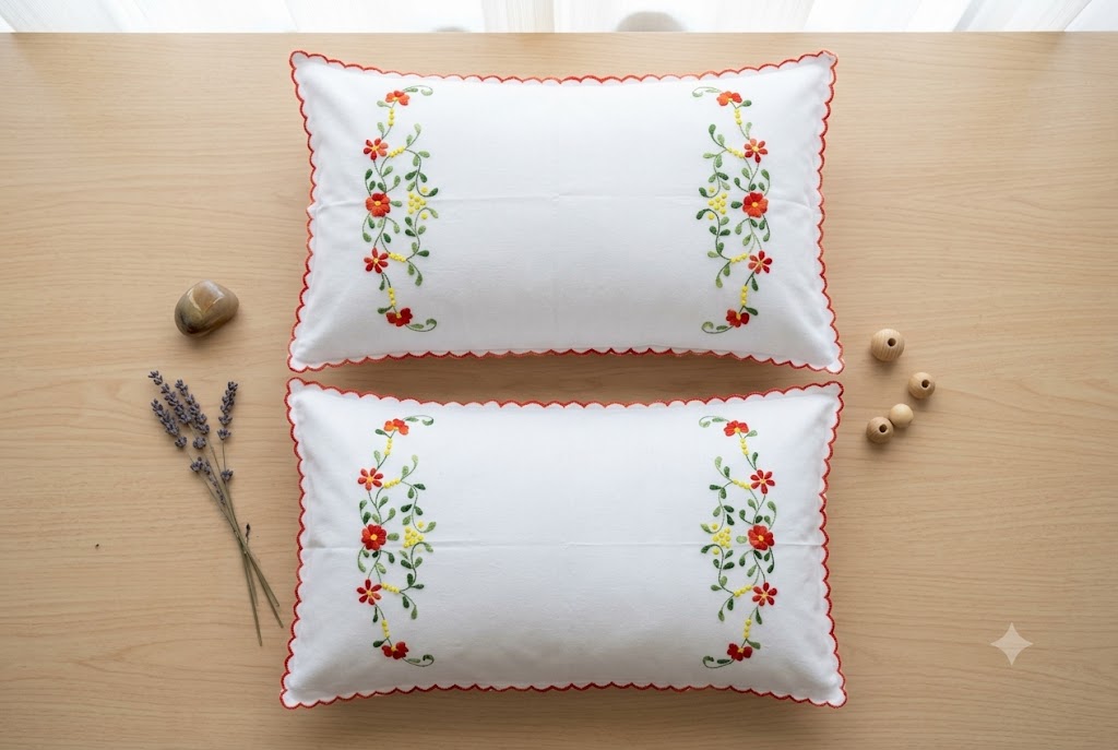 Chikonwala Hand-Embroidered Floral Pillow Cover Set– Set of 2