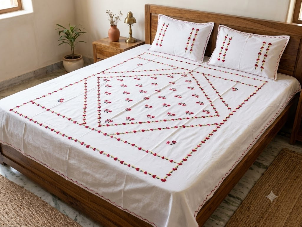 Title Chikonwala's Hand Embroidered Floral Design Bedsheet