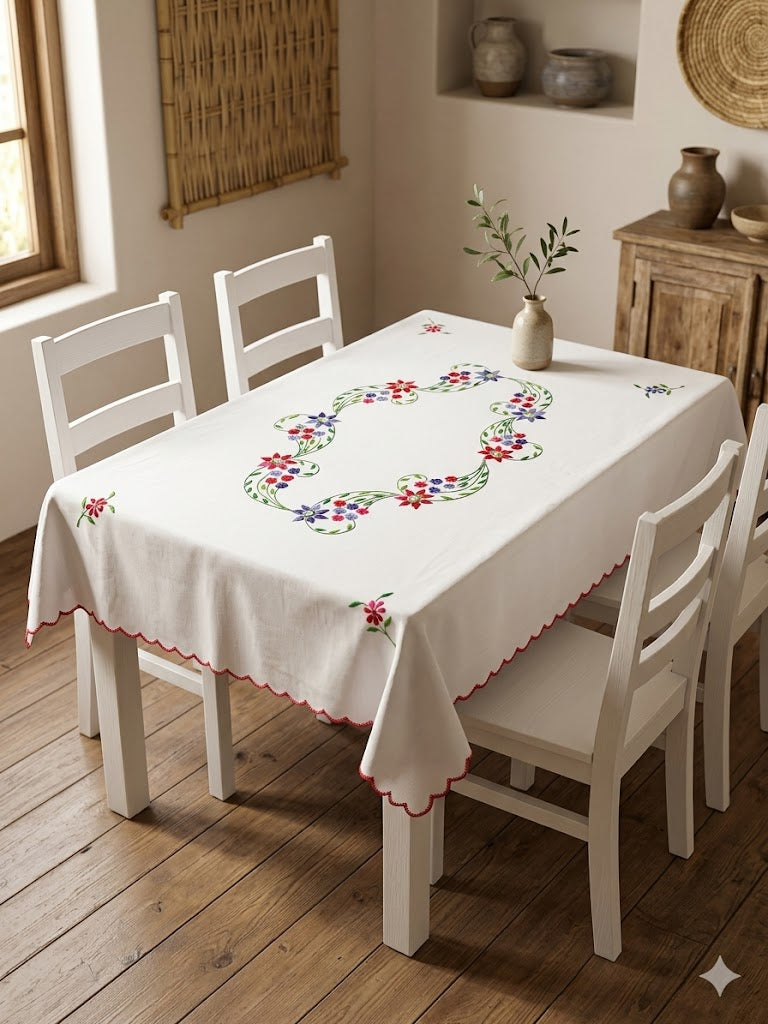 Hand Embroidered Four Seater Floral Table Cover