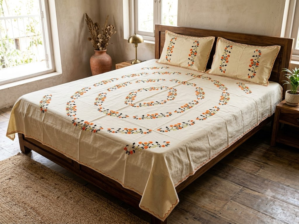 Chikonwala's Hand Embroidered Floral Design Bedsheet