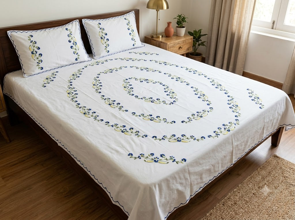 Title Chikonwala's Hand Embroidered Floral Design Bedsheet