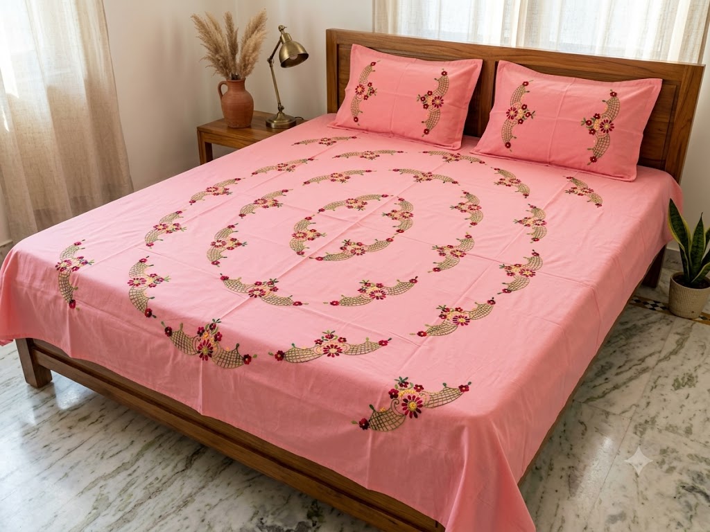 Chikonwala's Hand Embroidered Pure Cotton Bedsheet