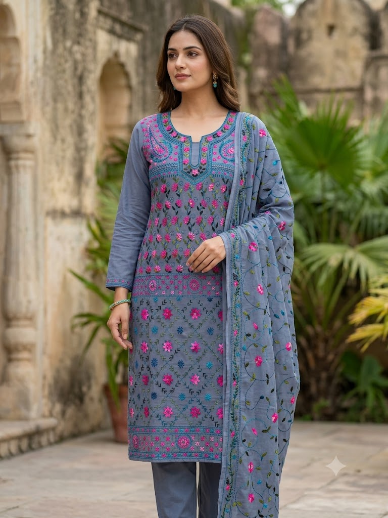 Chikonwala's Exclusive Hand Embroidered Fulkari Dress
