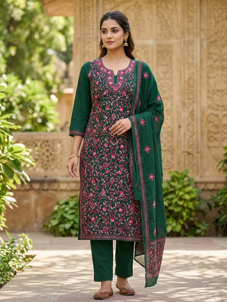 Chikonwala's Exclusive Hand Embroidered Fulkari Dress