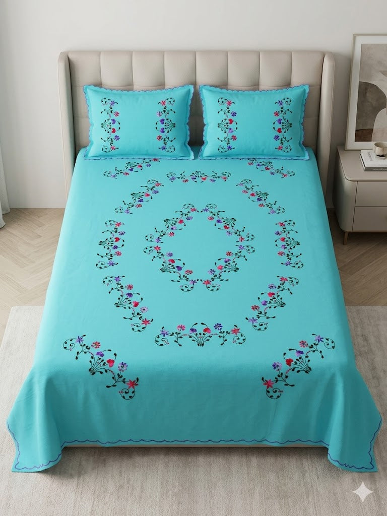 Chikonwala's Hand Embroidered Floral Design Bedsheet