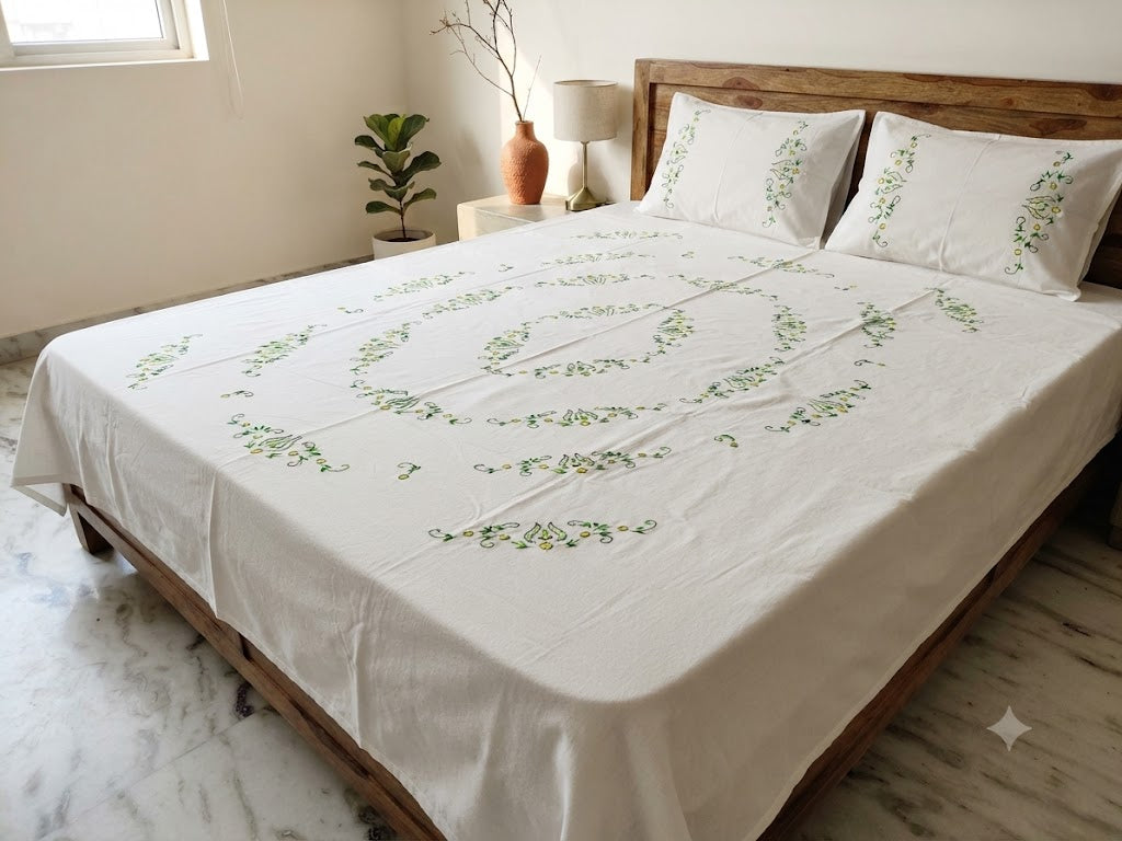 Chikonwala's Hand Embroidered Floral Design Bedsheet