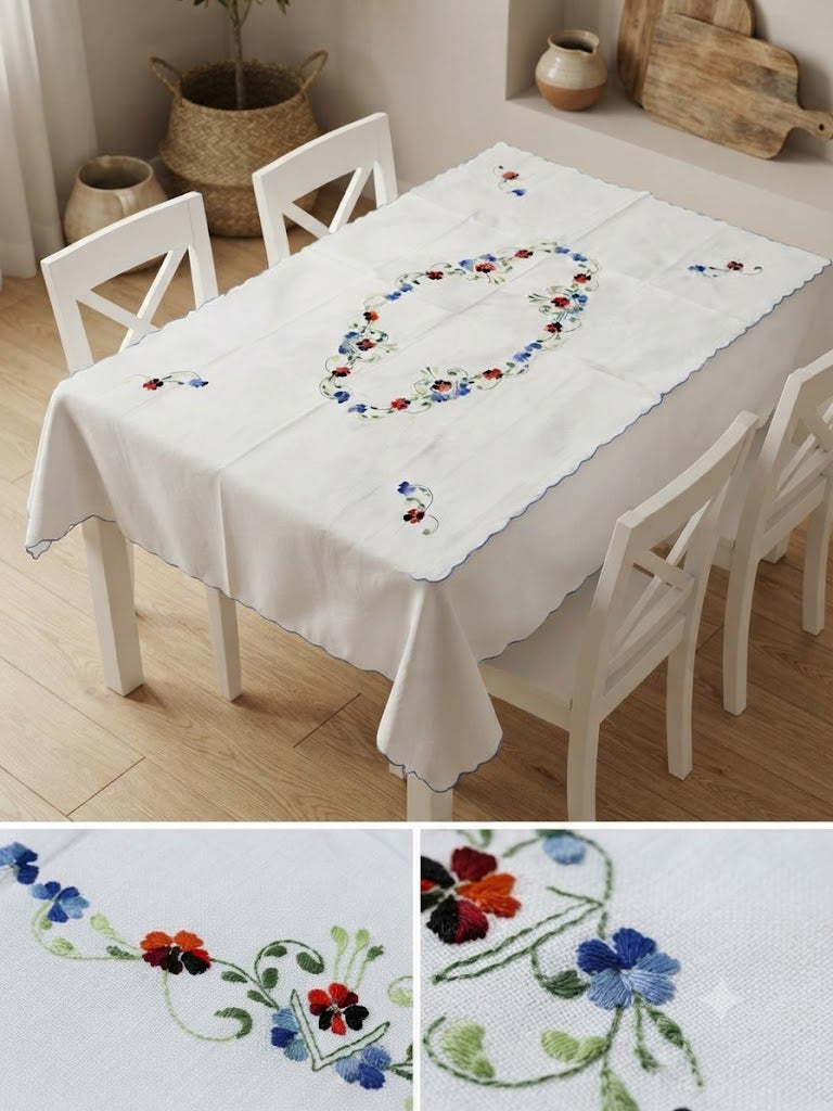 Hand Embroidered Four Seater Floral Table Cover
