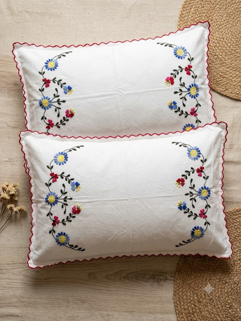 Chikonwala Hand-Embroidered Floral Pillow Cover Set– Set of 2