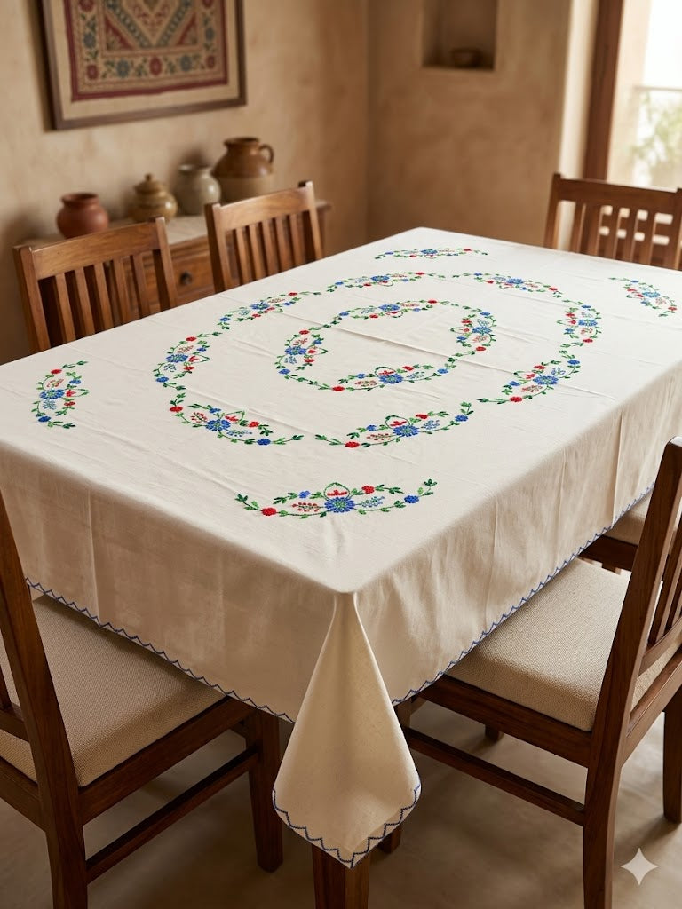 Hand Embroidered Floral Table Cover