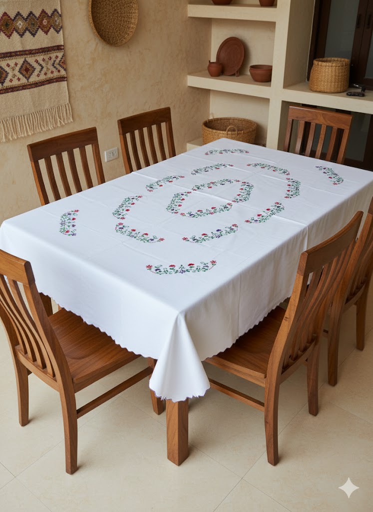 Hand Embroidered Floral Table Cover