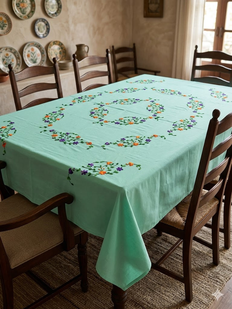 Hand Embroidered Floral Table Cover