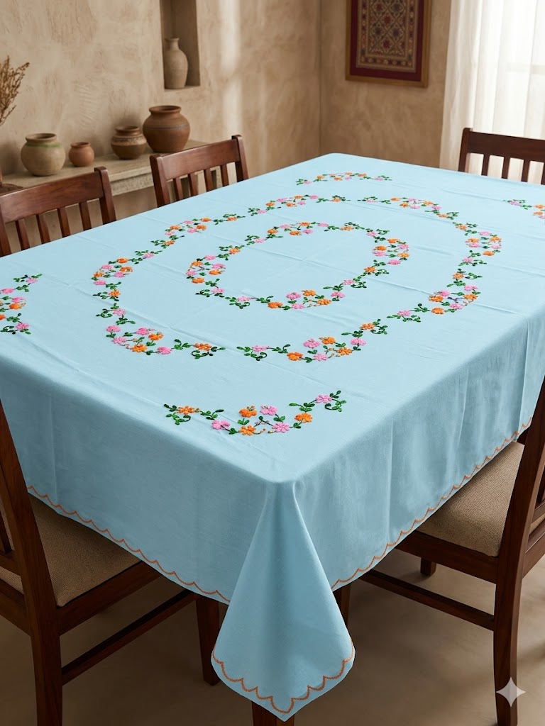 Hand Embroidered Floral Table Cover