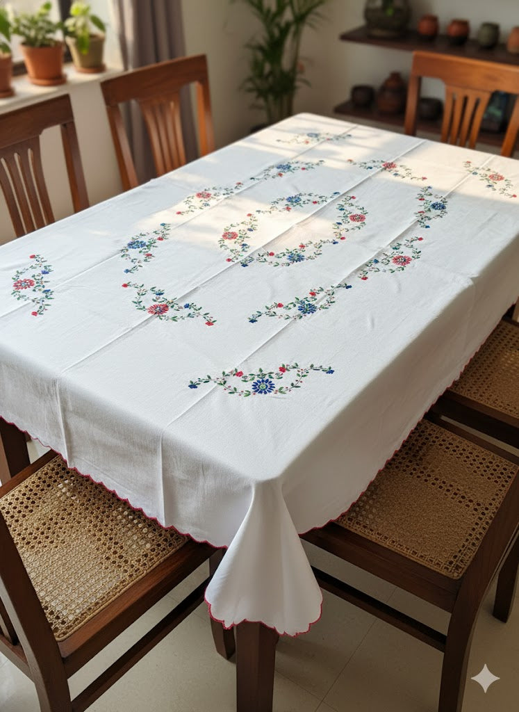 Hand Embroidered Floral Table Cover