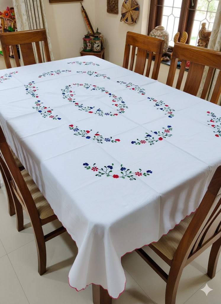 Hand Embroidered Floral Table Cover