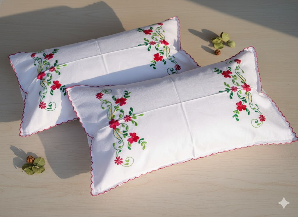 Chikonwala Hand-Embroidered Floral Pillow Cover Set– Set of 2