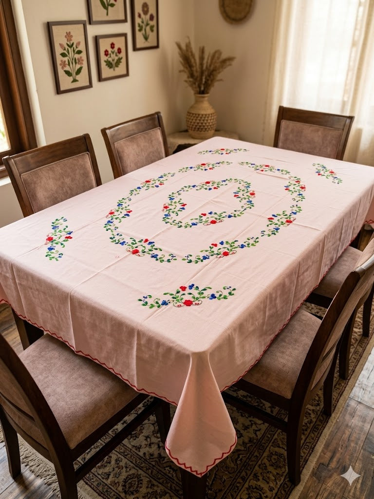 Hand Embroidered Floral Table Cover