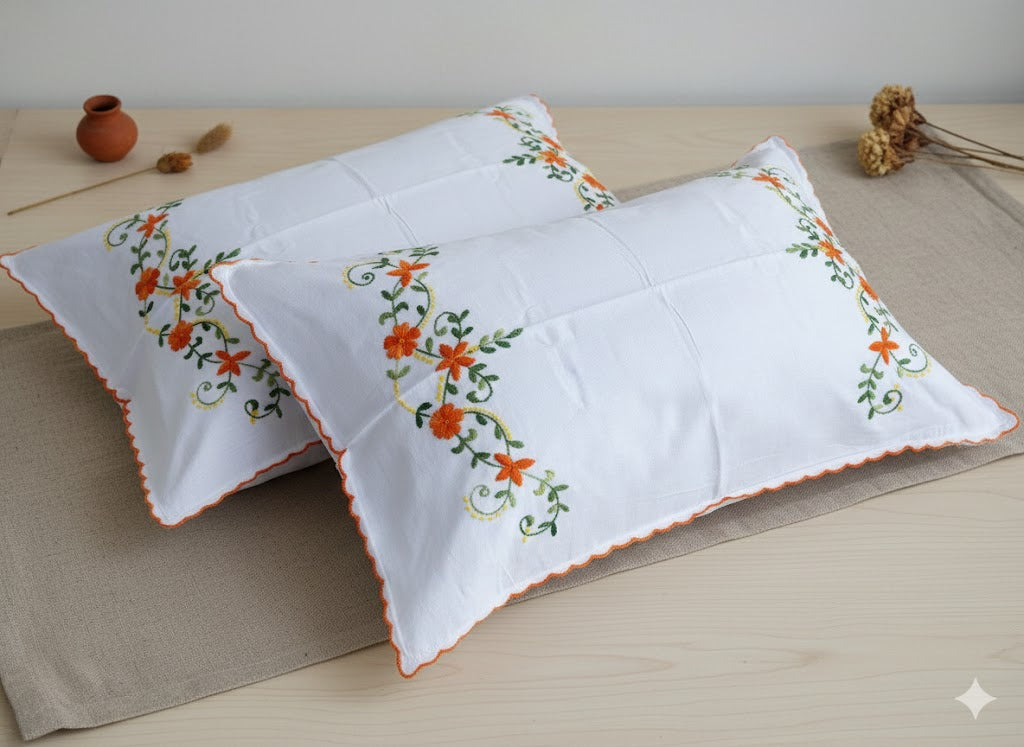 Chikonwala Hand-Embroidered Floral Pillow Cover Set– Set of 2