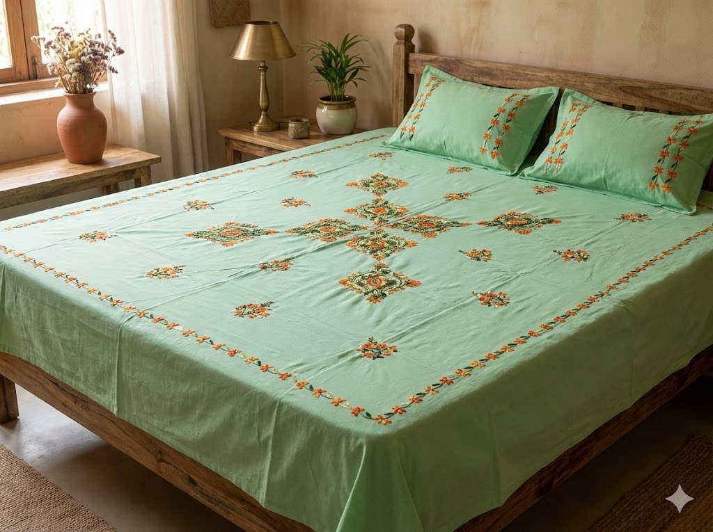 Chikonwala's Hand Embroidered Pure Cotton Bedsheet