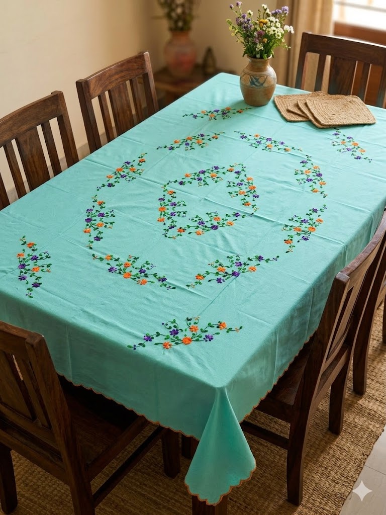 Hand Embroidered Floral Table Cover