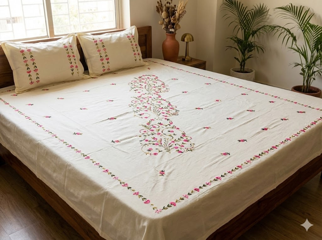 Chikonwala's Hand Embroidered Pure Cotton Bedsheet