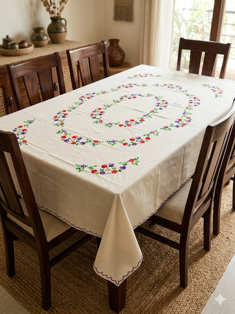 Hand Embroidered Floral Table Cover