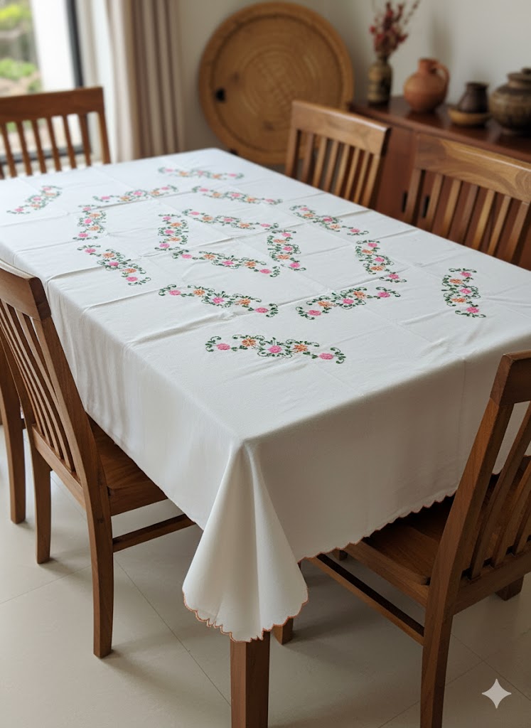 Hand Embroidered Floral Table Cover