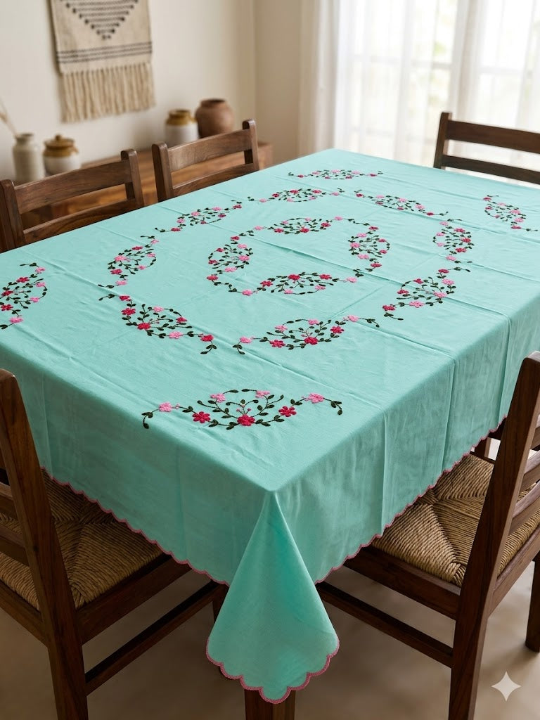 Hand Embroidered Floral Table Cover