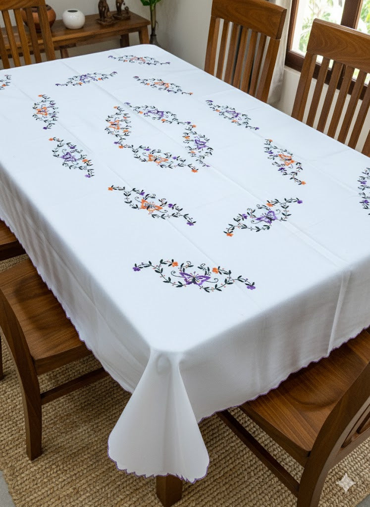 Hand Embroidered Floral Table Cover