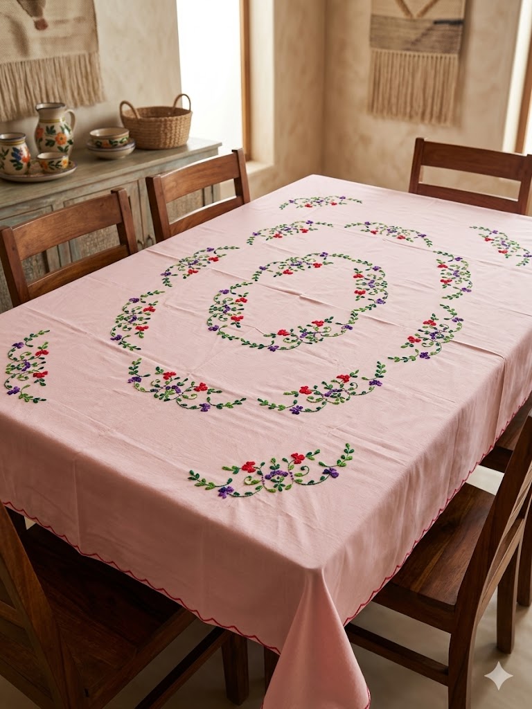 Hand Embroidered Floral Table Cover